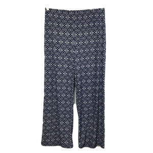 IN Studio Pants Womens Sz M Blue White‎ Printed Stretch Knit Pull On Wide Leg
